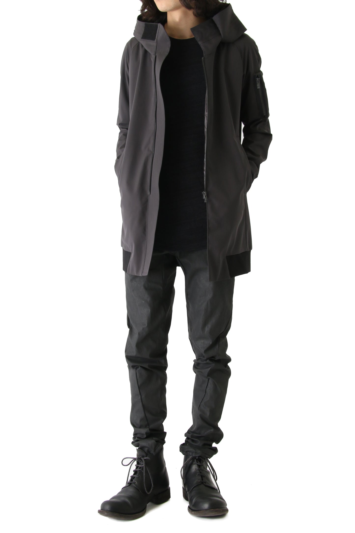 Hooded Jacket Silk Gabardine Charcoal