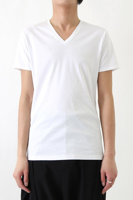 17SS 60/1 Bio Mercerization Smooth Round Tail V-Neck Cut-Sew WHITE