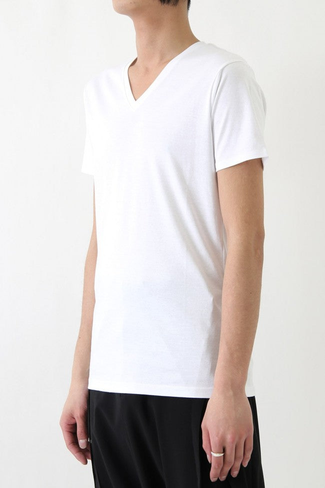 17SS 60/1 Bio Mercerization Smooth Round Tail V-Neck Cut-Sew WHITE