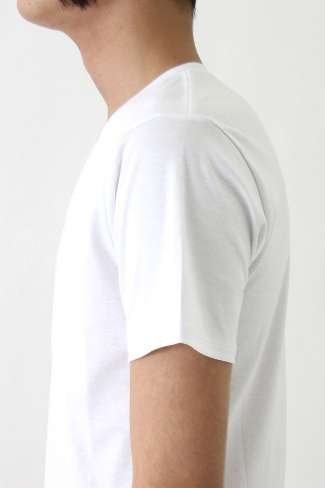 17SS 60/1 Bio Mercerization Smooth Round Tail V-Neck Cut-Sew WHITE