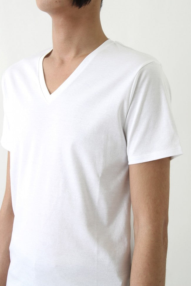 17SS 60/1 Bio Mercerization Smooth Round Tail V-Neck Cut-Sew WHITE