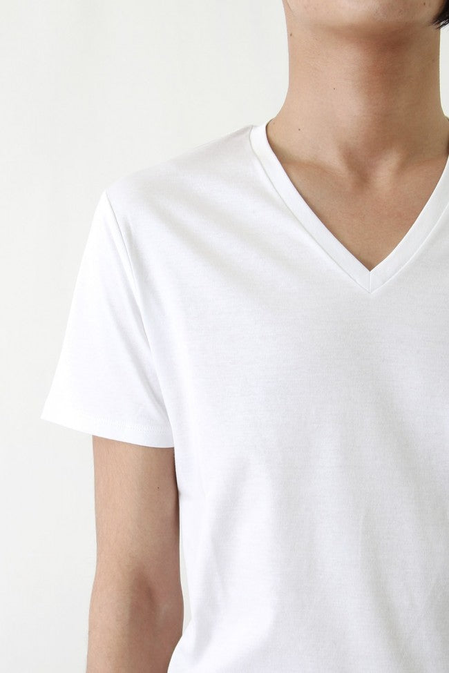 17SS 60/1 Bio Mercerization Smooth Round Tail V-Neck Cut-Sew WHITE