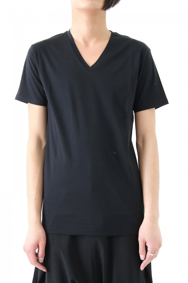 17SS 60/1 Bio Mercerization Smooth Round Tail V-Neck Cut-Sew BLACK