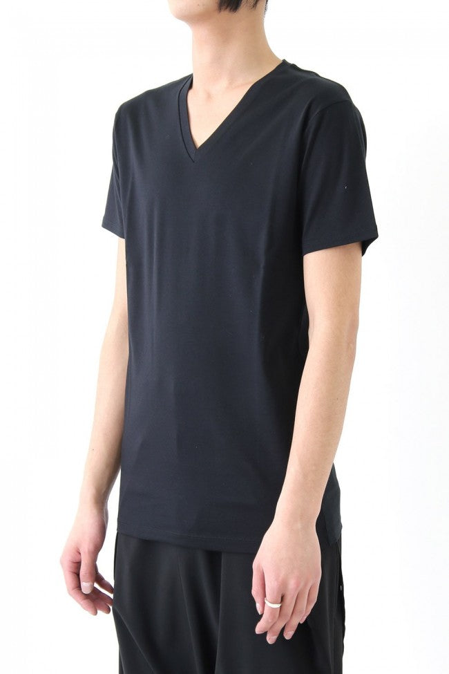 17SS 60/1 Bio Mercerization Smooth Round Tail V-Neck Cut-Sew BLACK