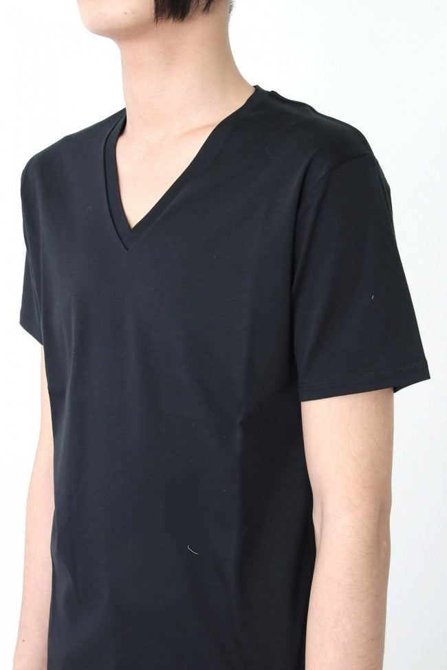 17SS 60/1 Bio Mercerization Smooth Round Tail V-Neck Cut-Sew BLACK