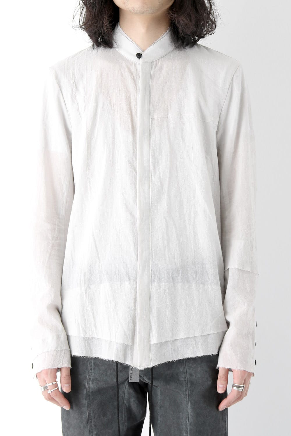 Silk Cotton Cut Off Shirt FASCINATE Exclusive Dusty White