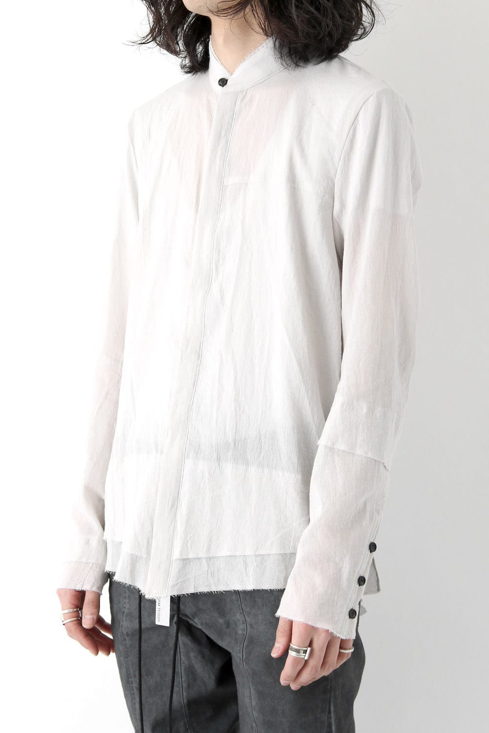 Silk Cotton Cut Off Shirt FASCINATE Exclusive Dusty White