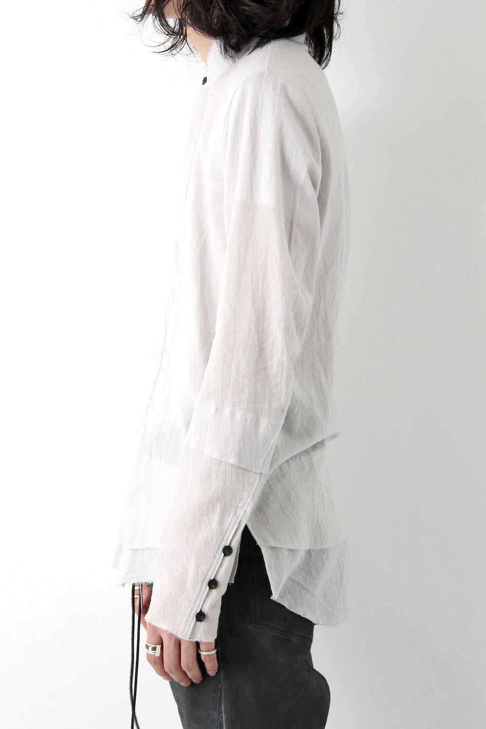 Silk Cotton Cut Off Shirt FASCINATE Exclusive Dusty White