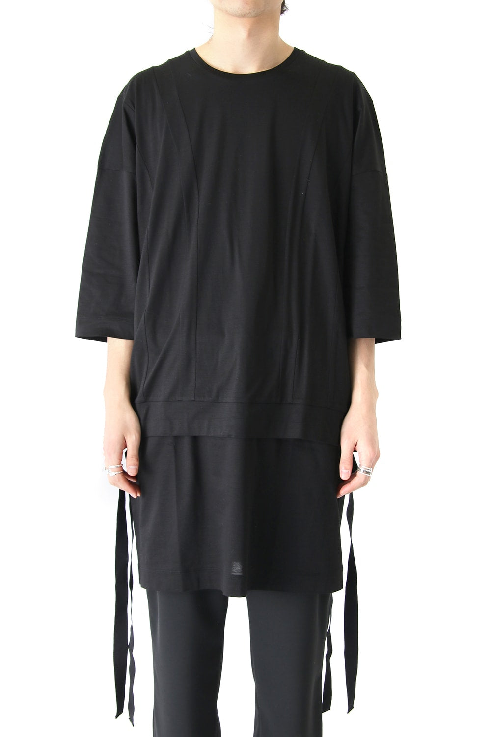 Ly/C36G 天竺シルケットバイオ OVER SIZE STRIPE TEE LAYERED LONG