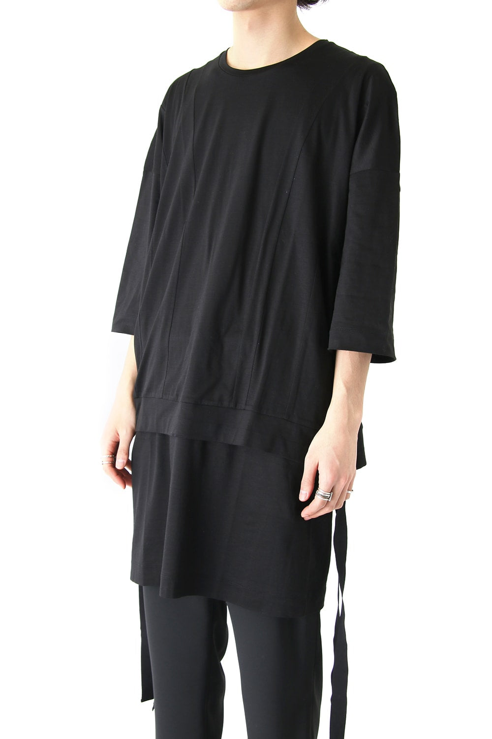 Ly/C36G 天竺シルケットバイオ OVER SIZE STRIPE TEE LAYERED LONG