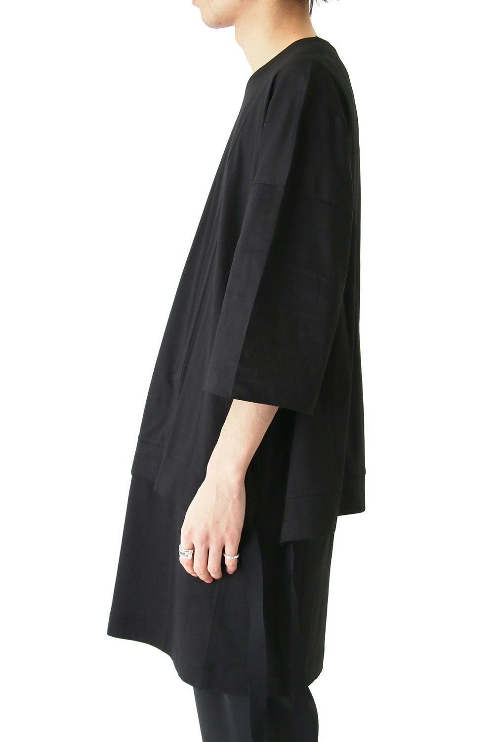 Ly/C36G 天竺シルケットバイオ OVER SIZE STRIPE TEE LAYERED LONG