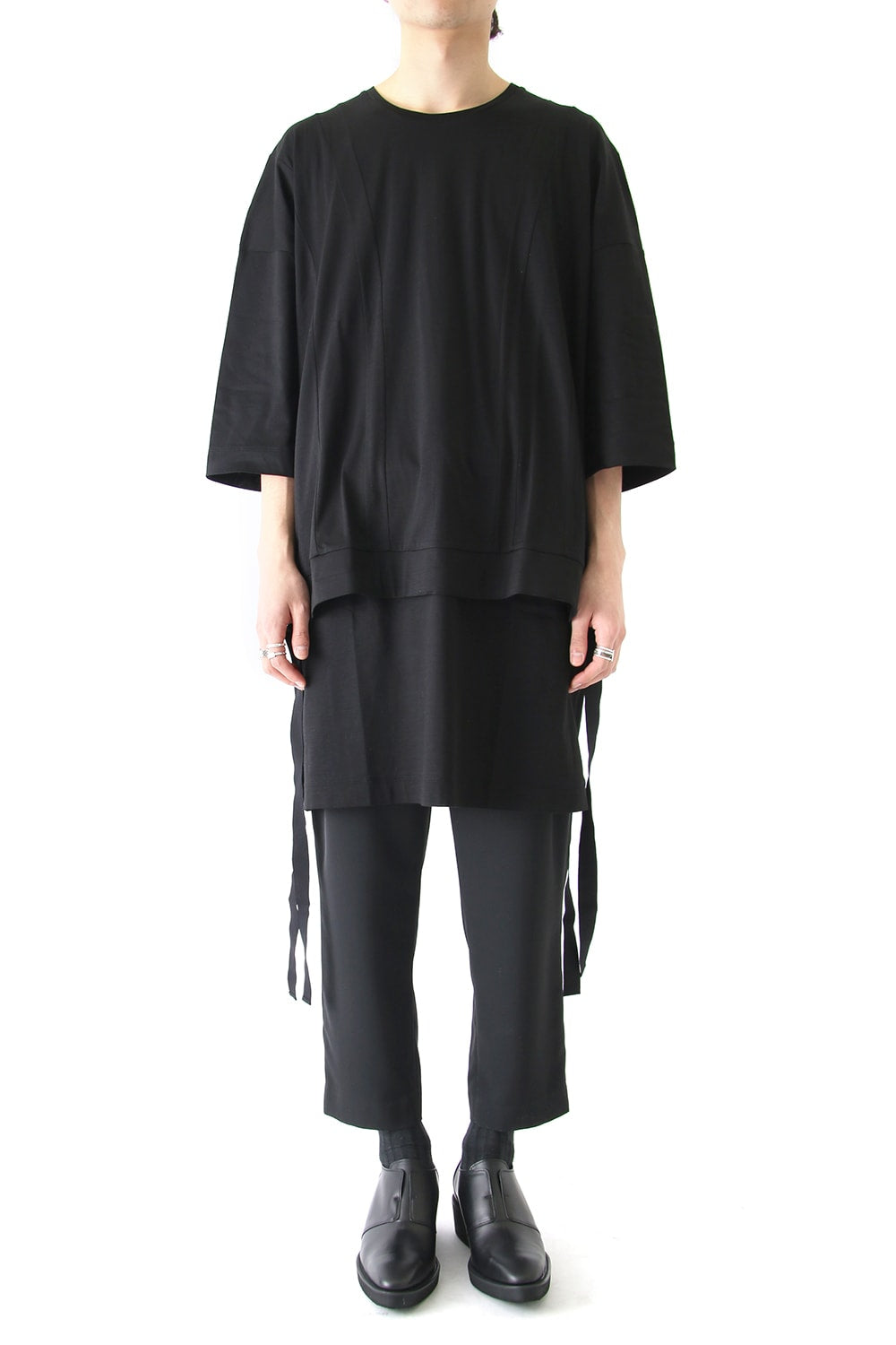 Ly/C36G 天竺シルケットバイオ OVER SIZE STRIPE TEE LAYERED LONG