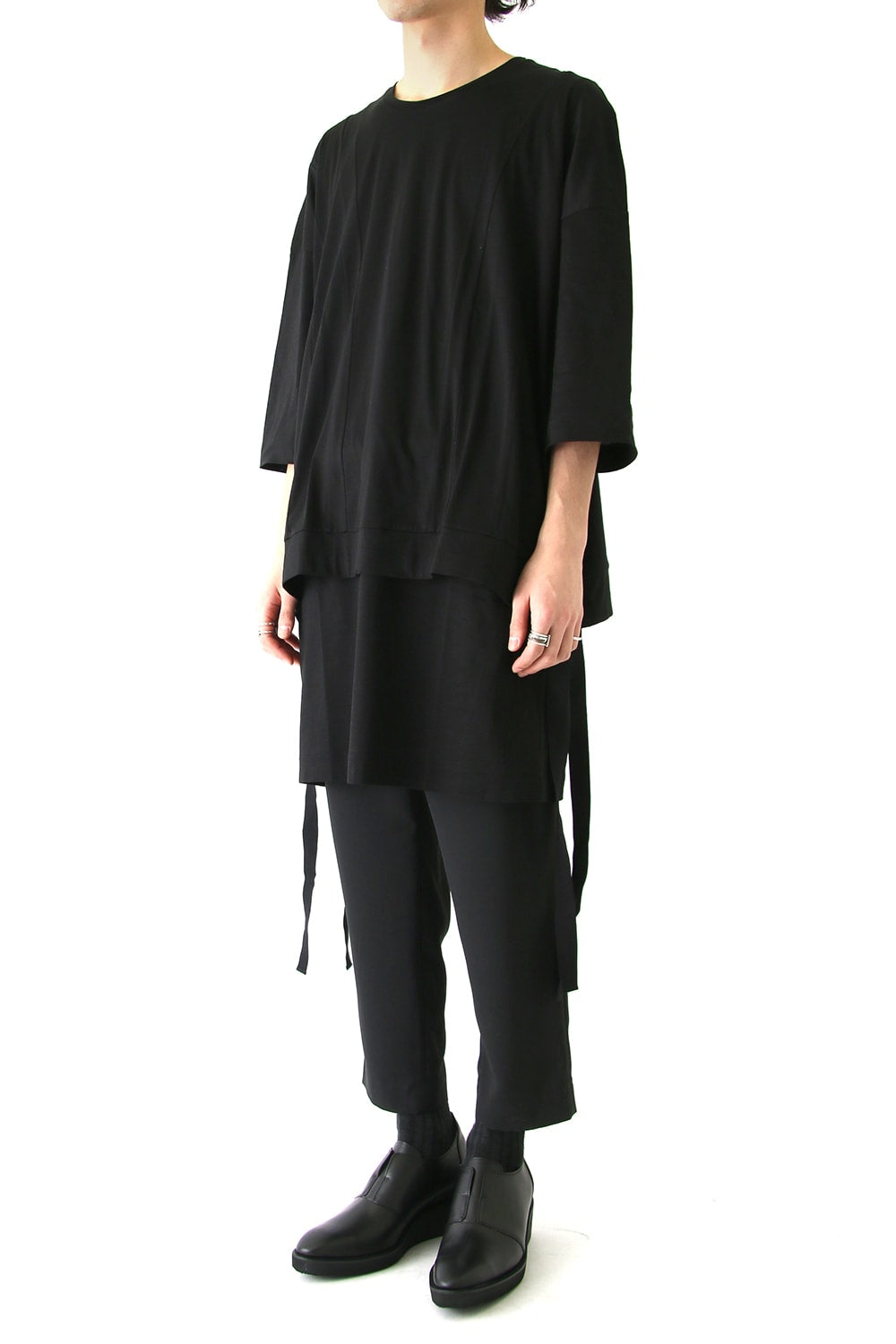 Ly/C36G 天竺シルケットバイオ OVER SIZE STRIPE TEE LAYERED LONG