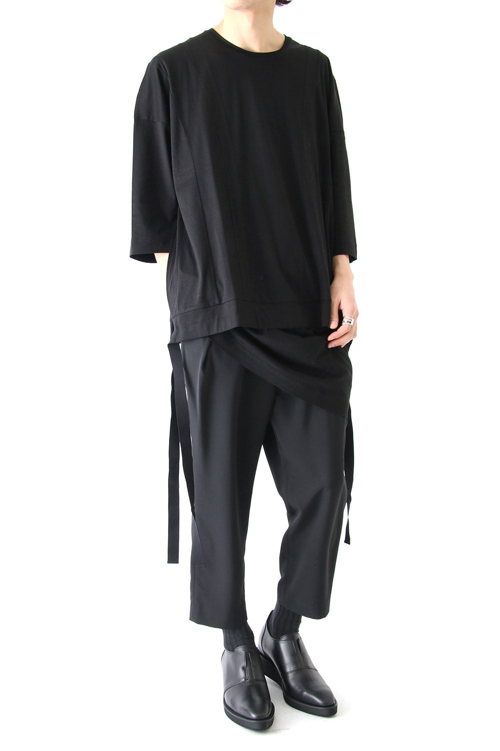 Ly/C36G 天竺シルケットバイオ OVER SIZE STRIPE TEE LAYERED LONG