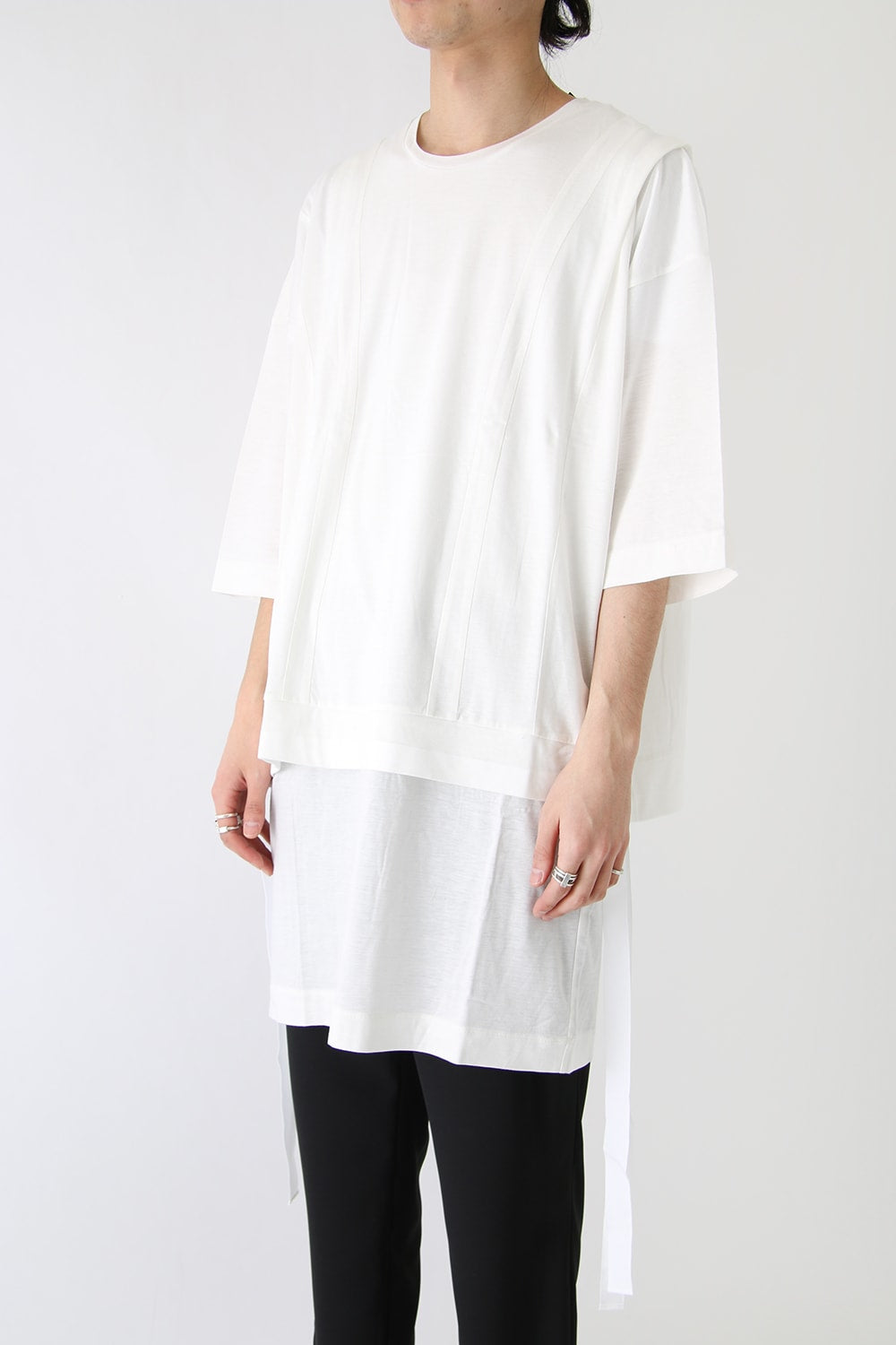 Ly/C36G 天竺シルケットバイオ OVER SIZE STRIPE TEE LAYERED LONG
