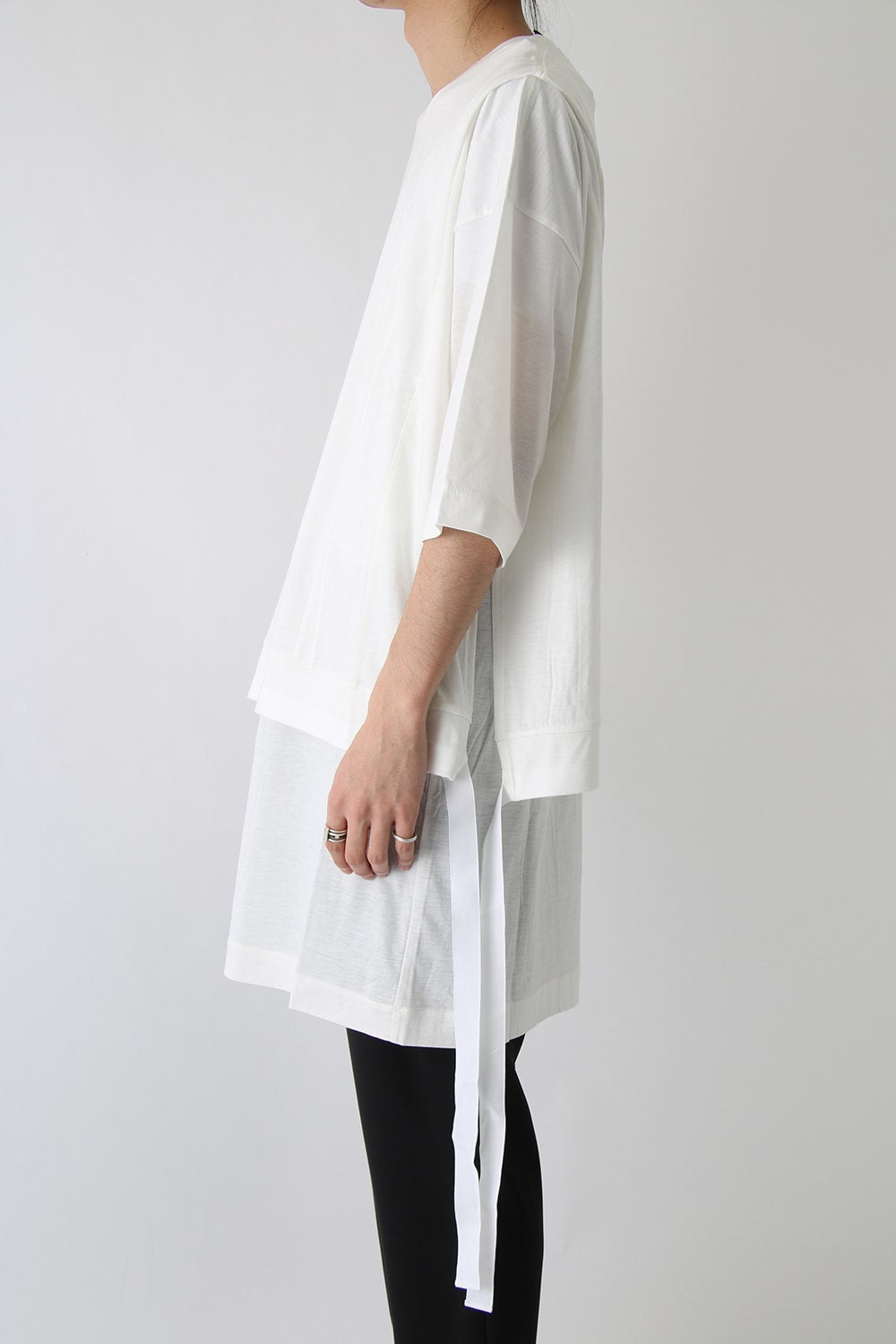 Ly/C36G 天竺シルケットバイオ OVER SIZE STRIPE TEE LAYERED LONG