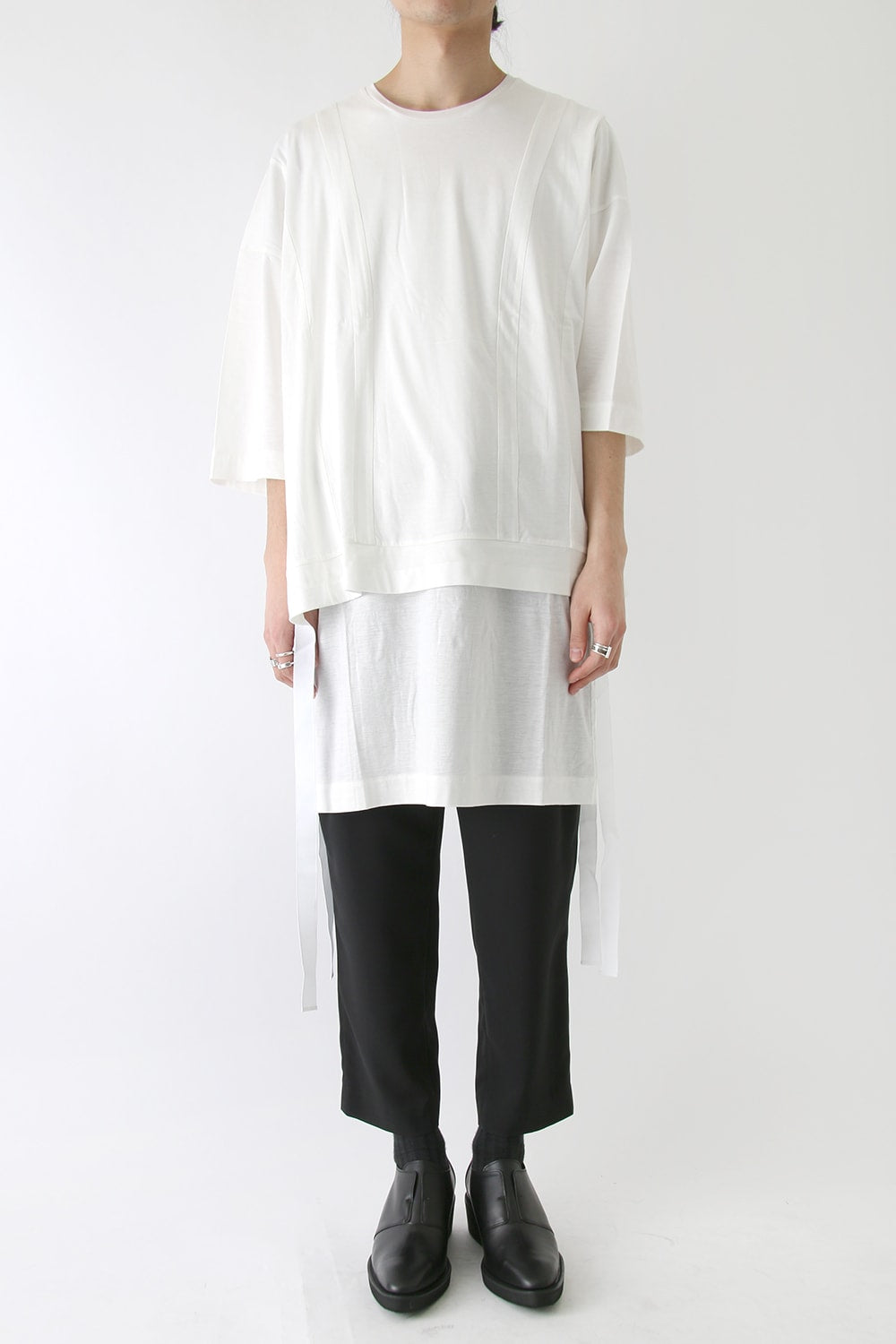 Ly/C36G 天竺シルケットバイオ OVER SIZE STRIPE TEE LAYERED LONG