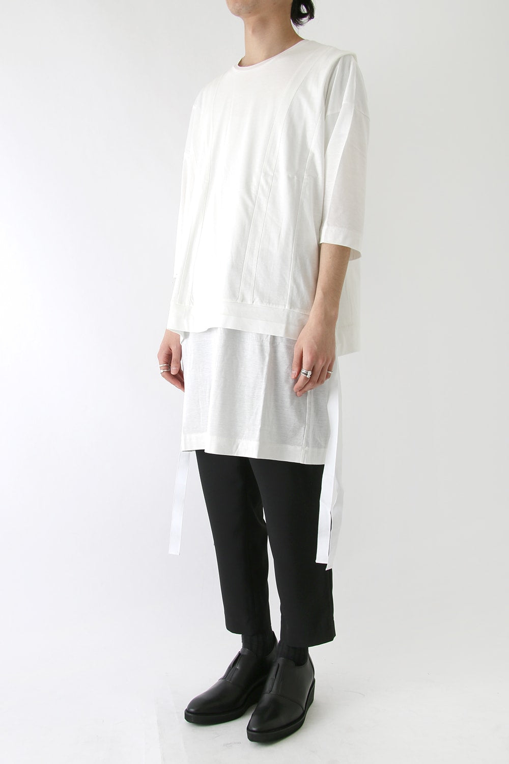 Ly/C36G 天竺シルケットバイオ OVER SIZE STRIPE TEE LAYERED LONG
