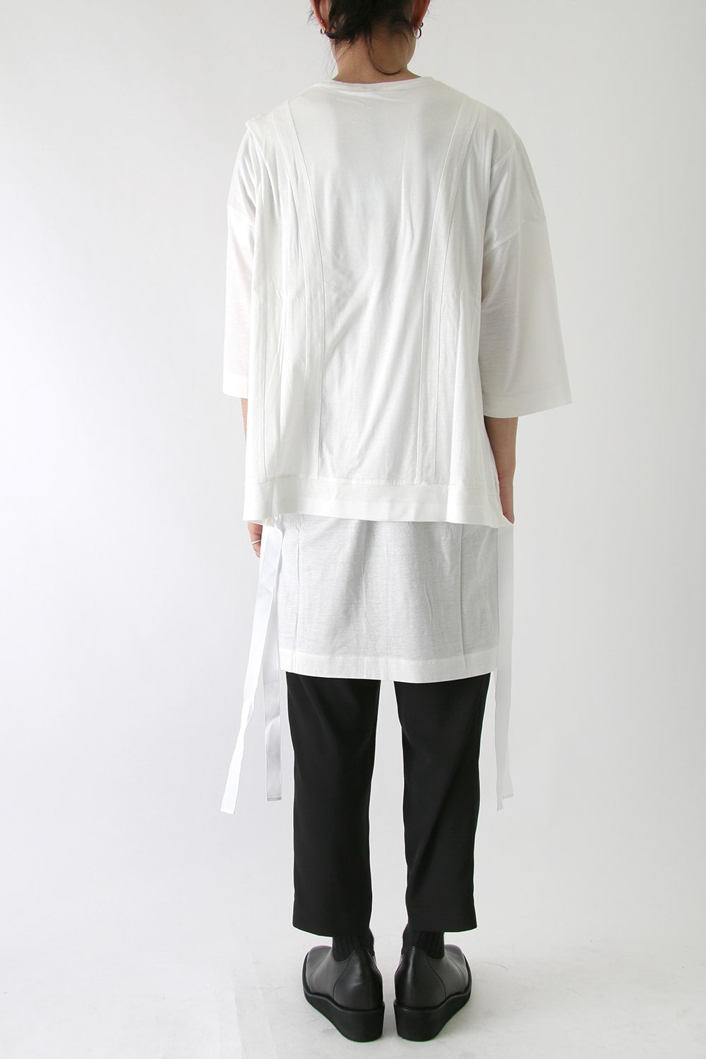 Ly/C36G 天竺シルケットバイオ OVER SIZE STRIPE TEE LAYERED LONG