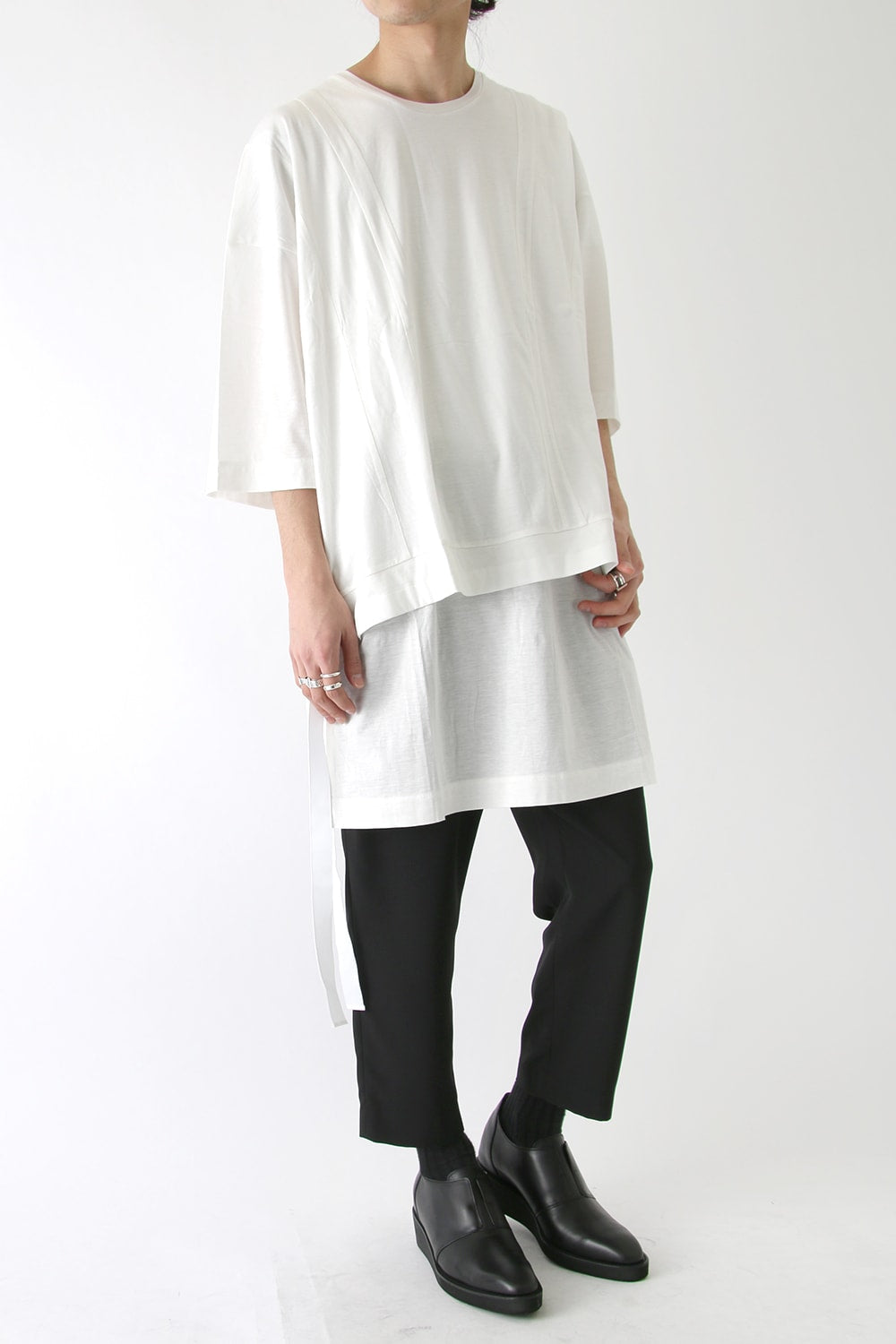 Ly/C36G 天竺シルケットバイオ OVER SIZE STRIPE TEE LAYERED LONG