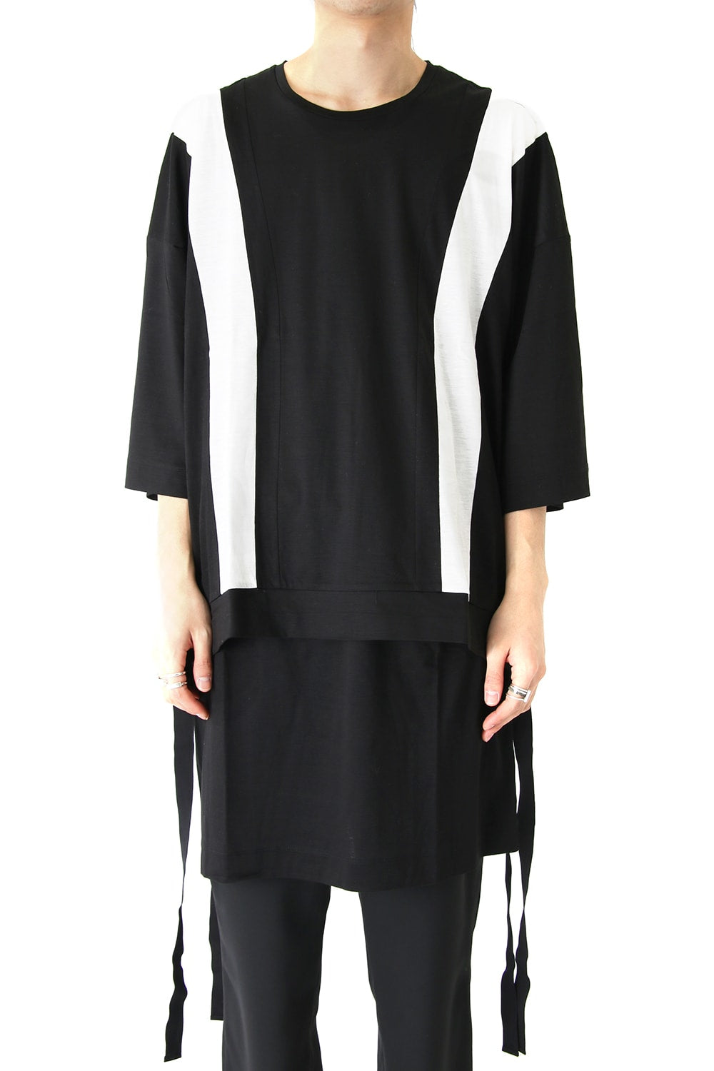 Ly/C36G 天竺シルケットバイオ OVER SIZE STRIPE TEE LAYERED LONG