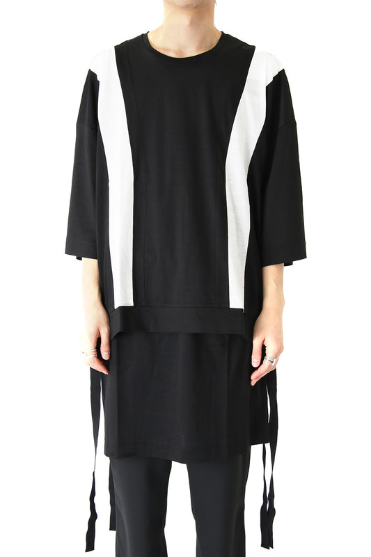 Ly/C36G 天竺シルケットバイオ OVER SIZE STRIPE TEE LAYERED LONG