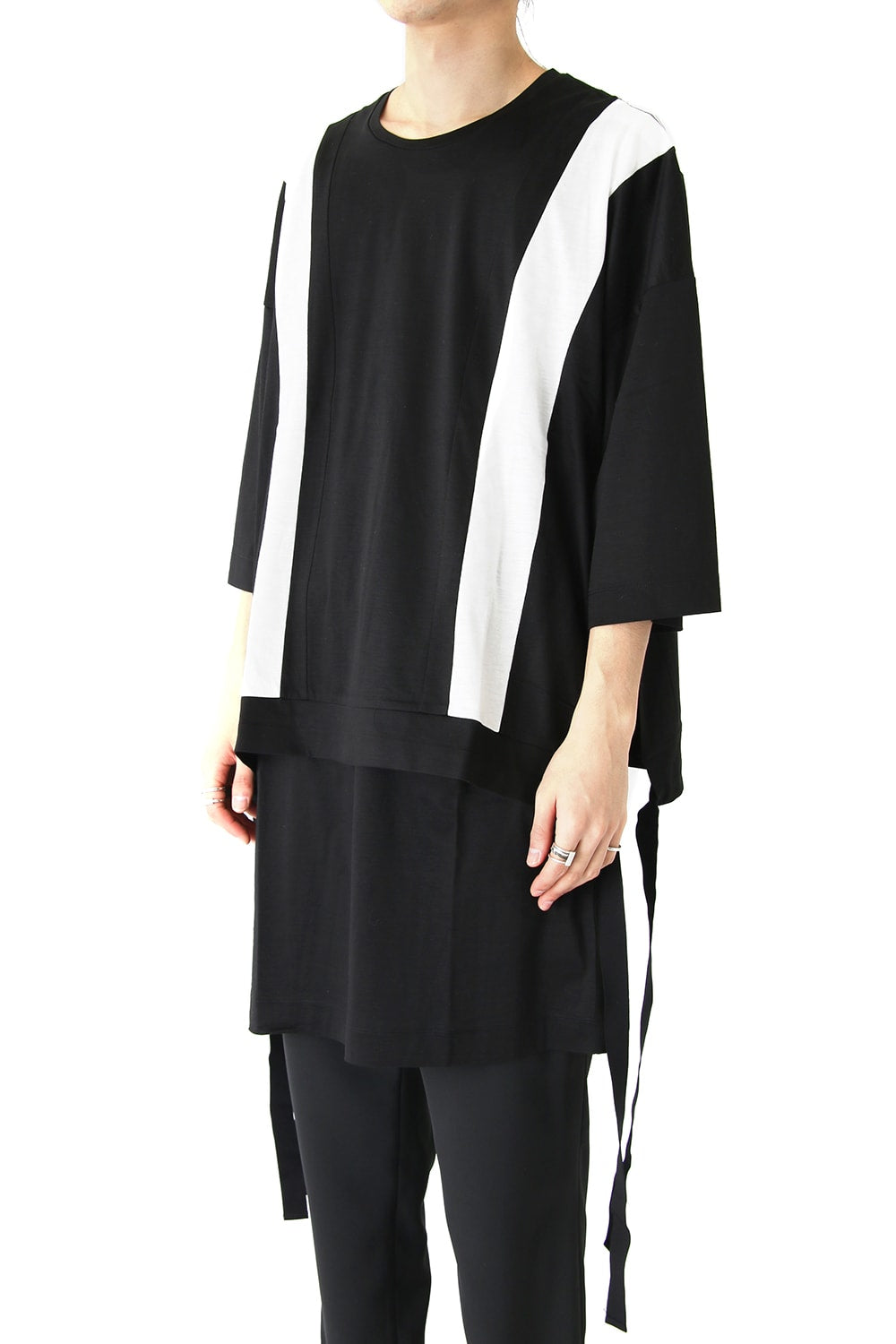 Ly/C36G 天竺シルケットバイオ OVER SIZE STRIPE TEE LAYERED LONG