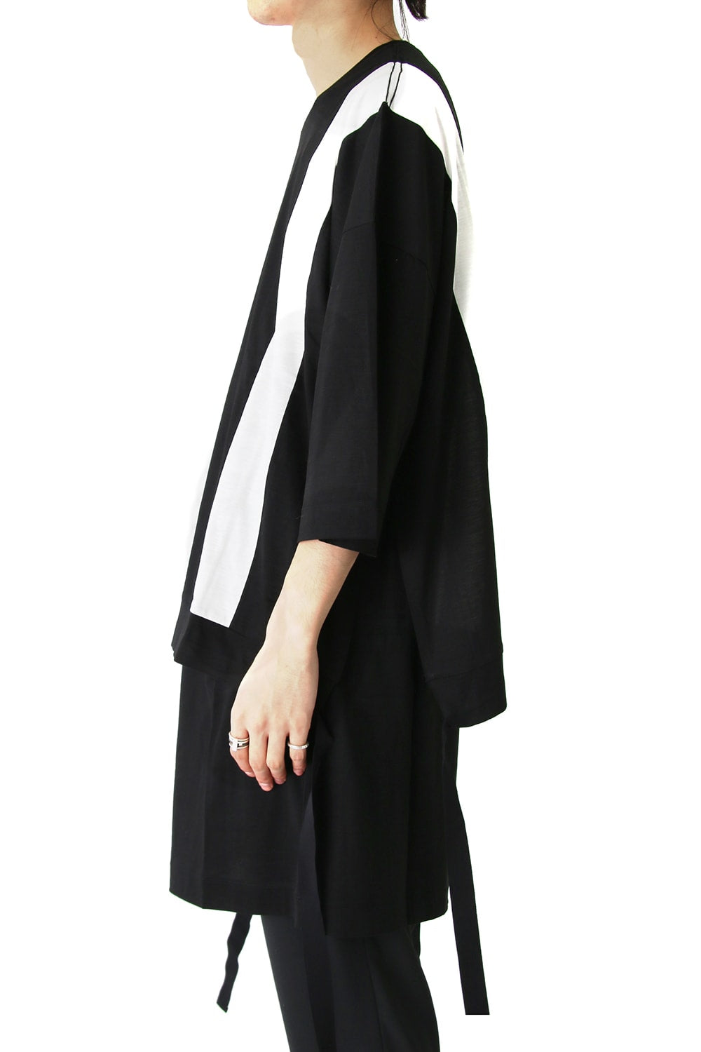 Ly/C36G 天竺シルケットバイオ OVER SIZE STRIPE TEE LAYERED LONG