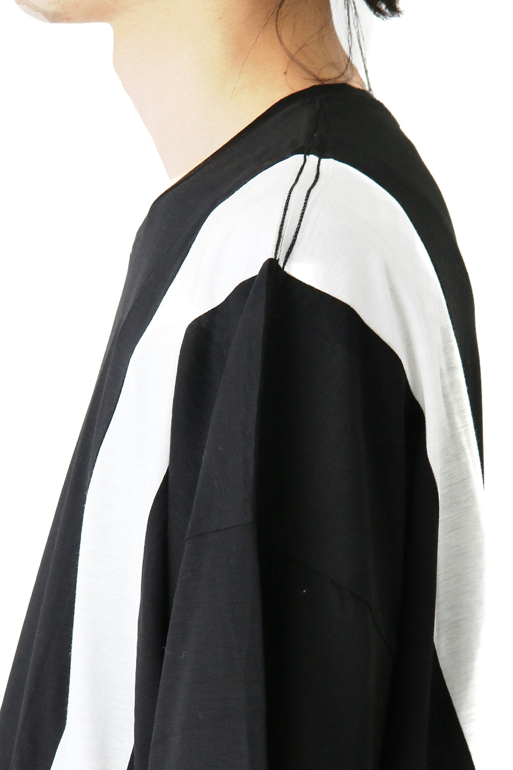 Ly/C36G 天竺シルケットバイオ OVER SIZE STRIPE TEE LAYERED LONG