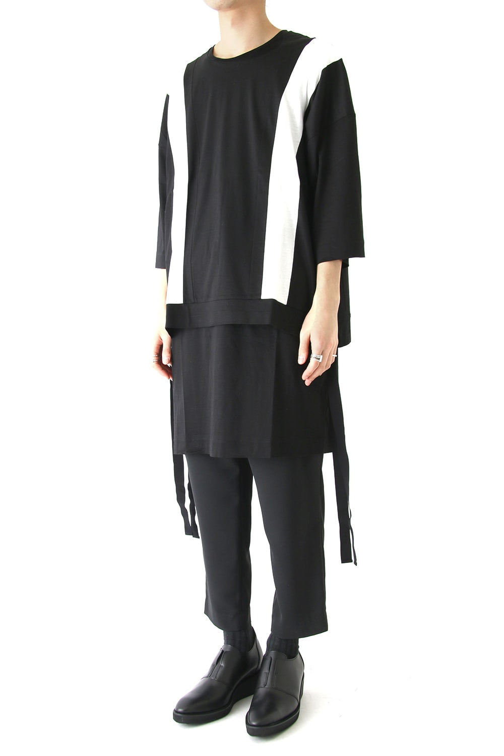 Ly/C36G 天竺シルケットバイオ OVER SIZE STRIPE TEE LAYERED LONG