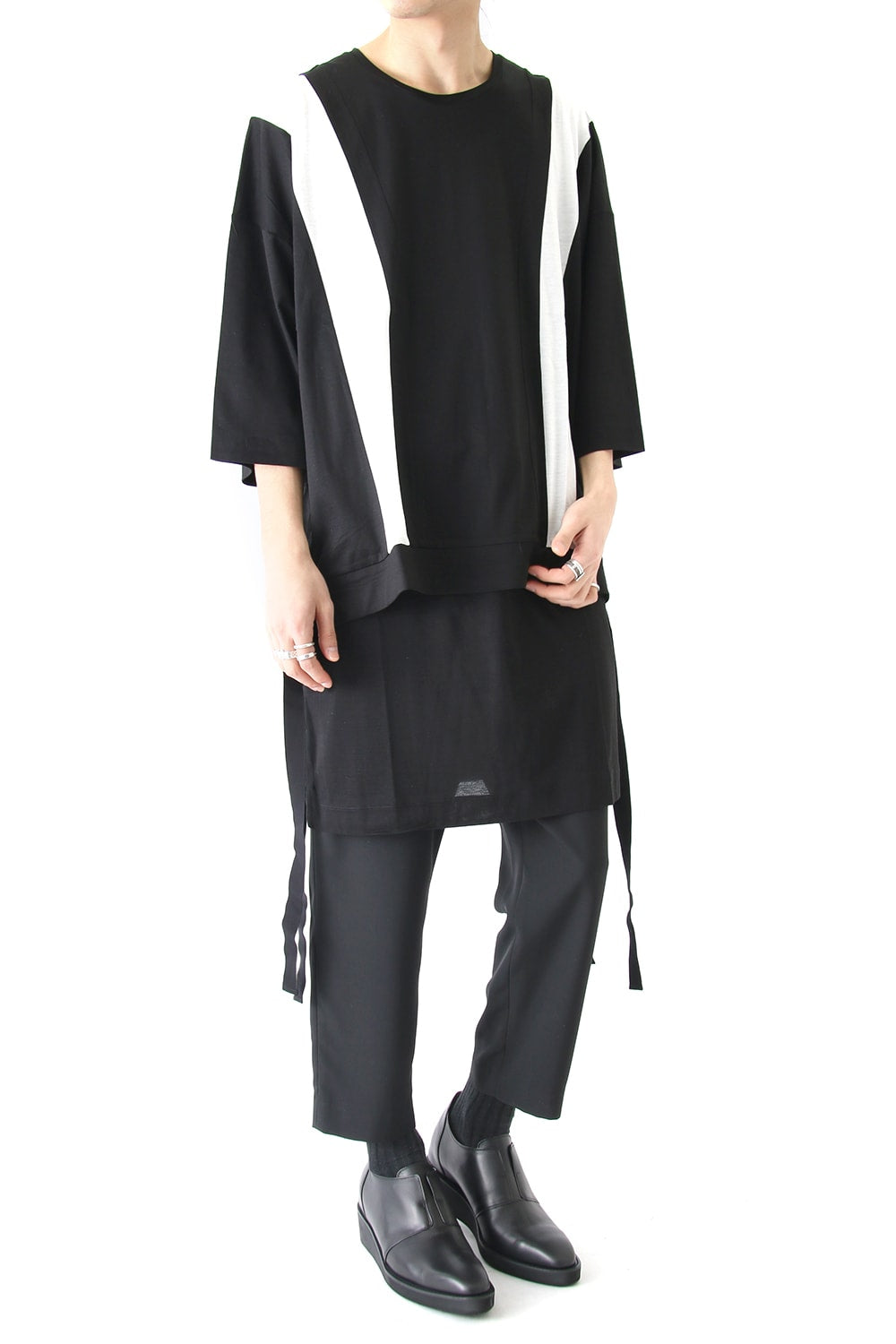 Ly/C36G 天竺シルケットバイオ OVER SIZE STRIPE TEE LAYERED LONG