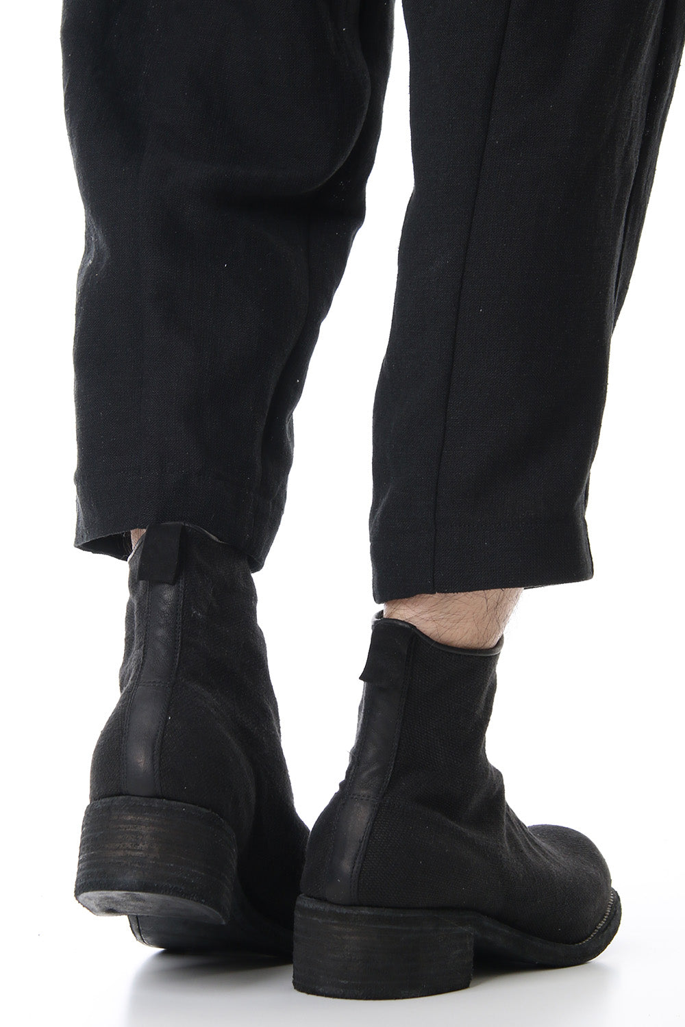 Front Zip Boots Double Sole - Linen - Black