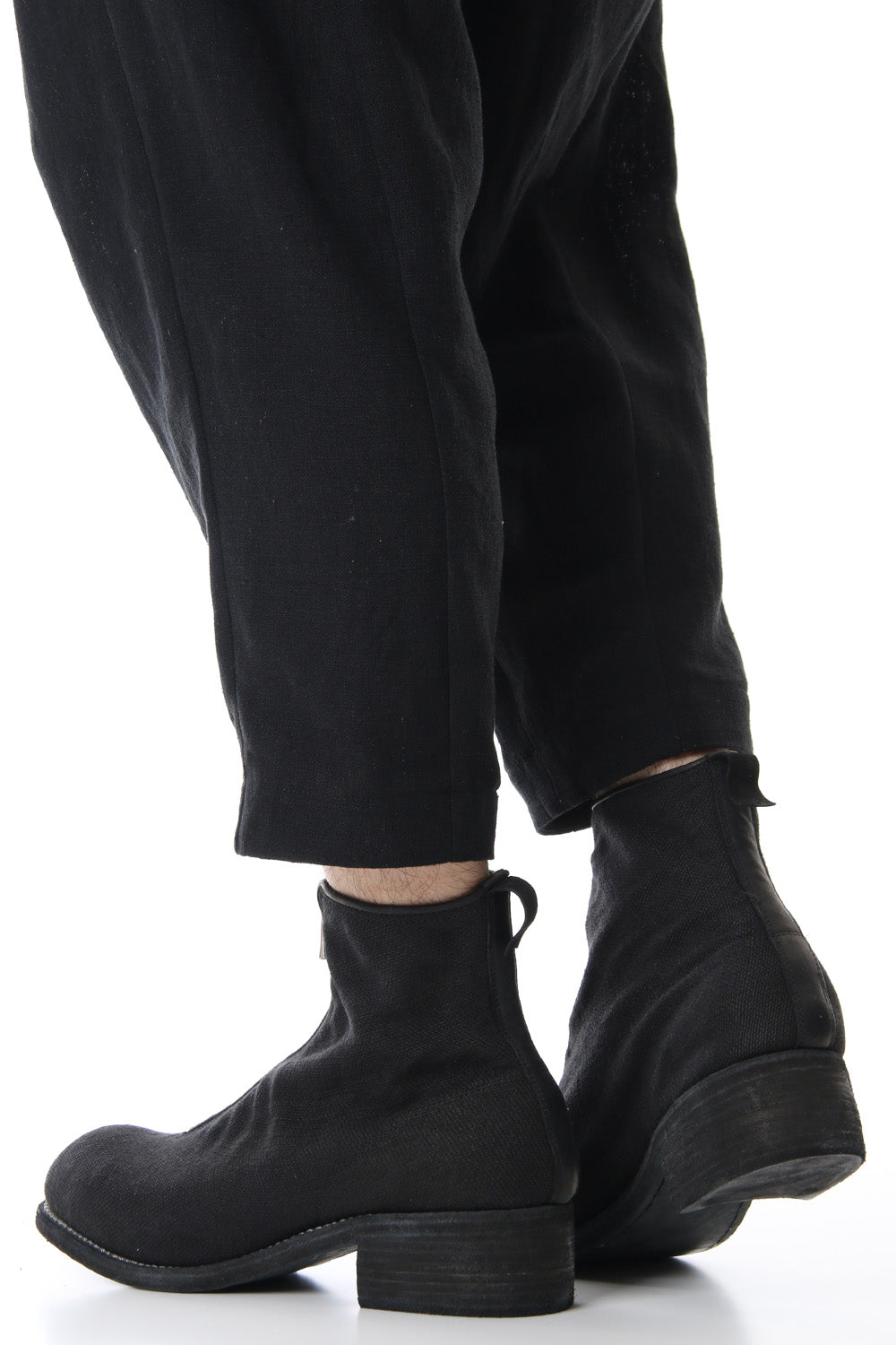 Front Zip Boots Double Sole - Linen - Black
