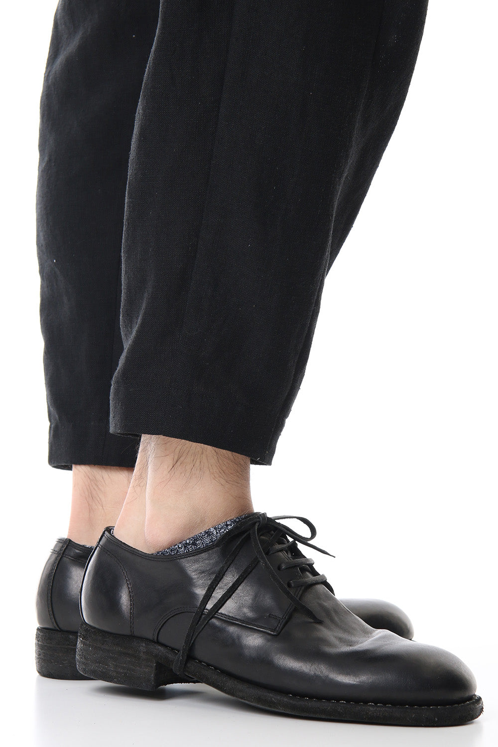 Classic Derby Shoes Laced Up Single Sole - Horse Full Grain Leather - Black