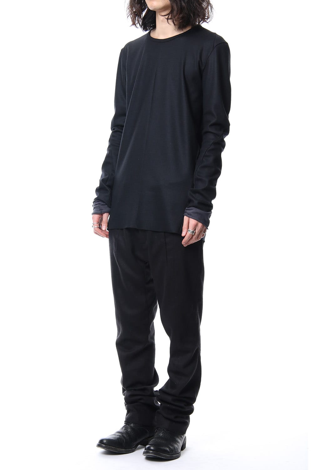 Super 100's wool smooth Long Sleeve T-shirt