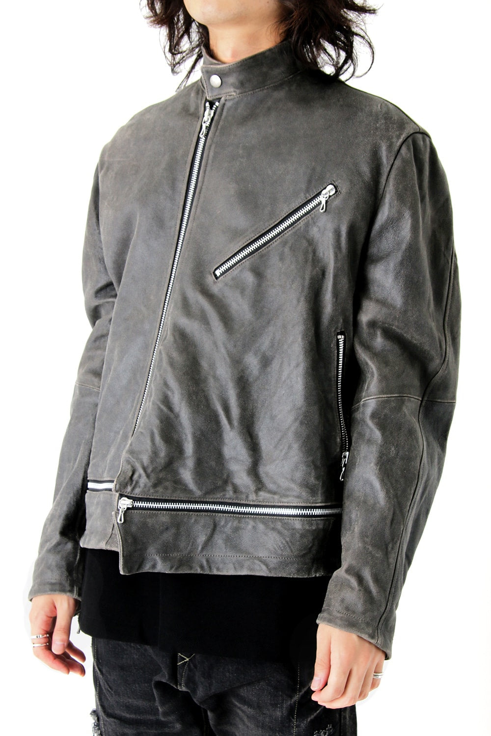 COATED GOAT SUEDE ATTACHED RIDERS JACKET