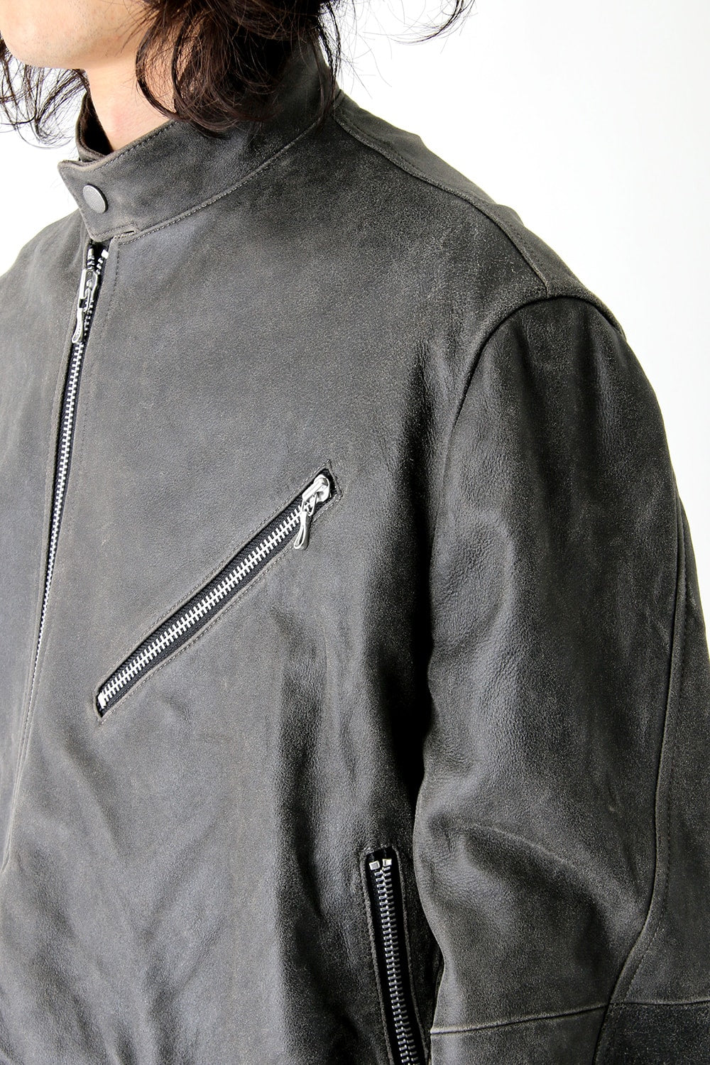 COATED GOAT SUEDE ATTACHED RIDERS JACKET