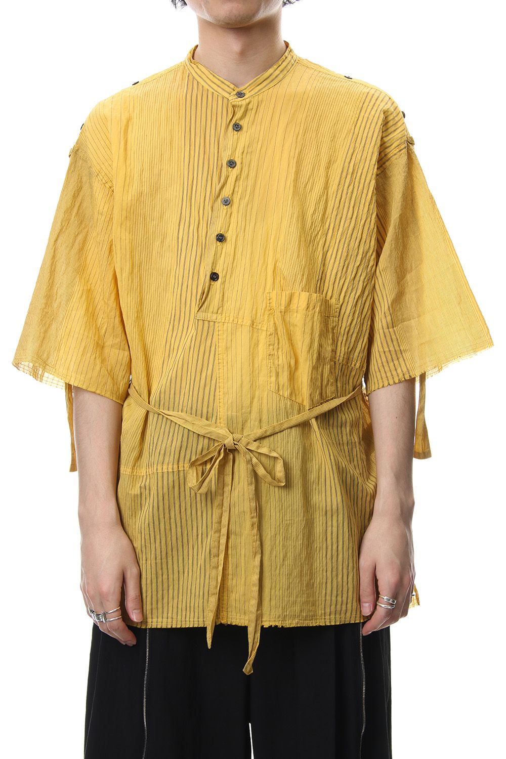 Striped product dyeing short-sleeved shirt Yellow