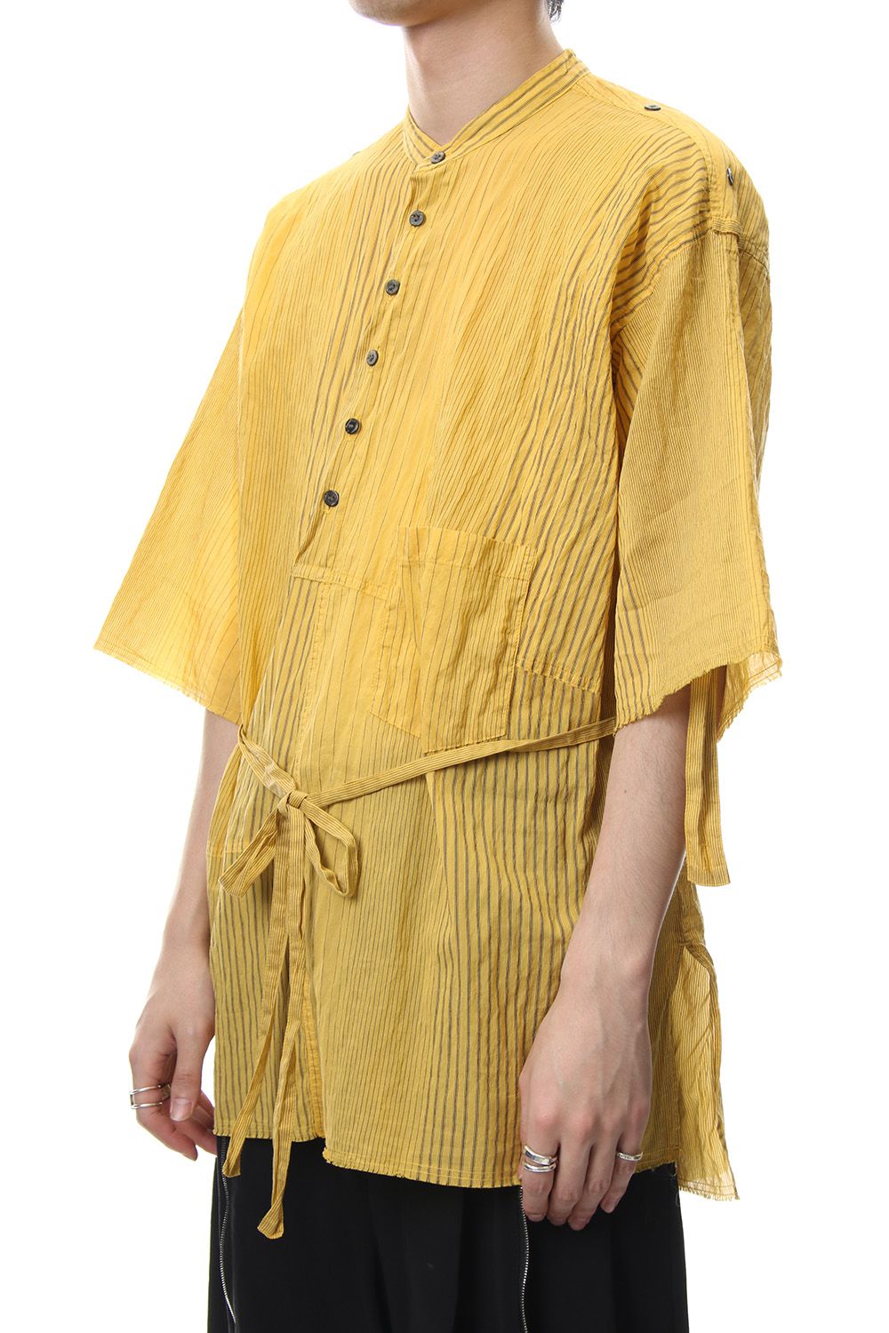 Striped product dyeing short-sleeved shirt Yellow