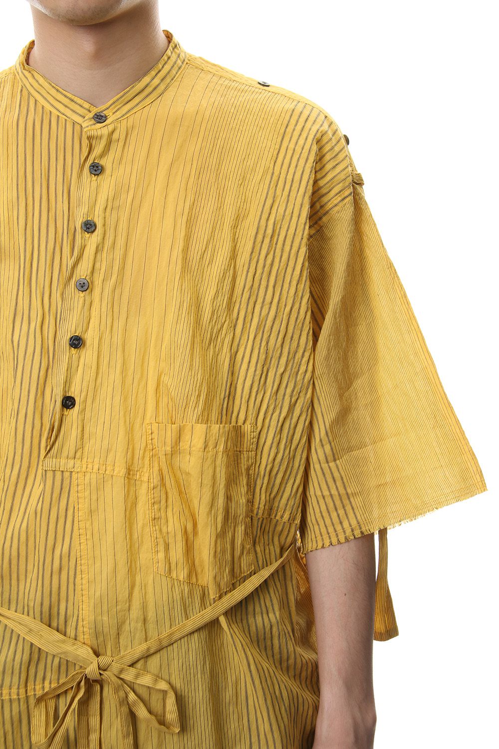 Striped product dyeing short-sleeved shirt Yellow