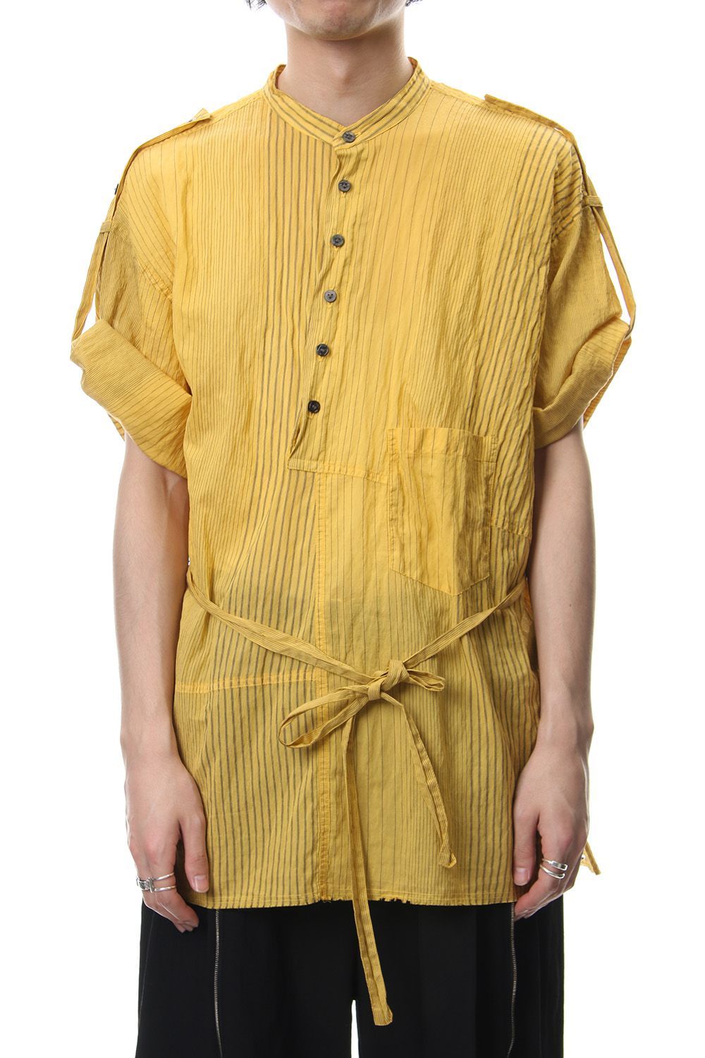 Striped product dyeing short-sleeved shirt Yellow