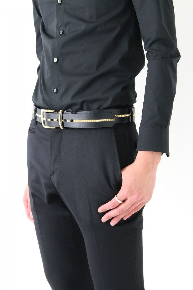 17PS OIled Cow Studs Belt BLK×GOLD