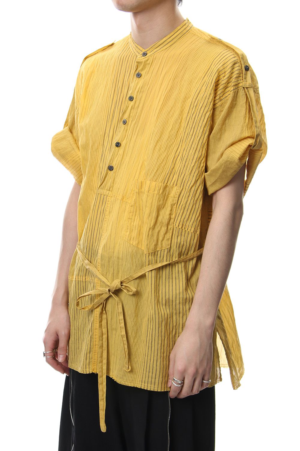 Striped product dyeing short-sleeved shirt Yellow