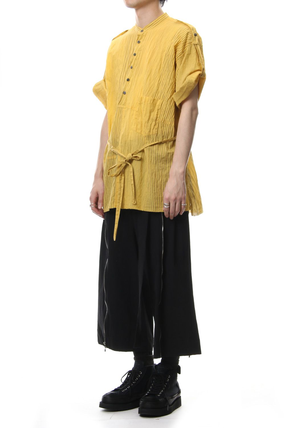 Striped product dyeing short-sleeved shirt Yellow