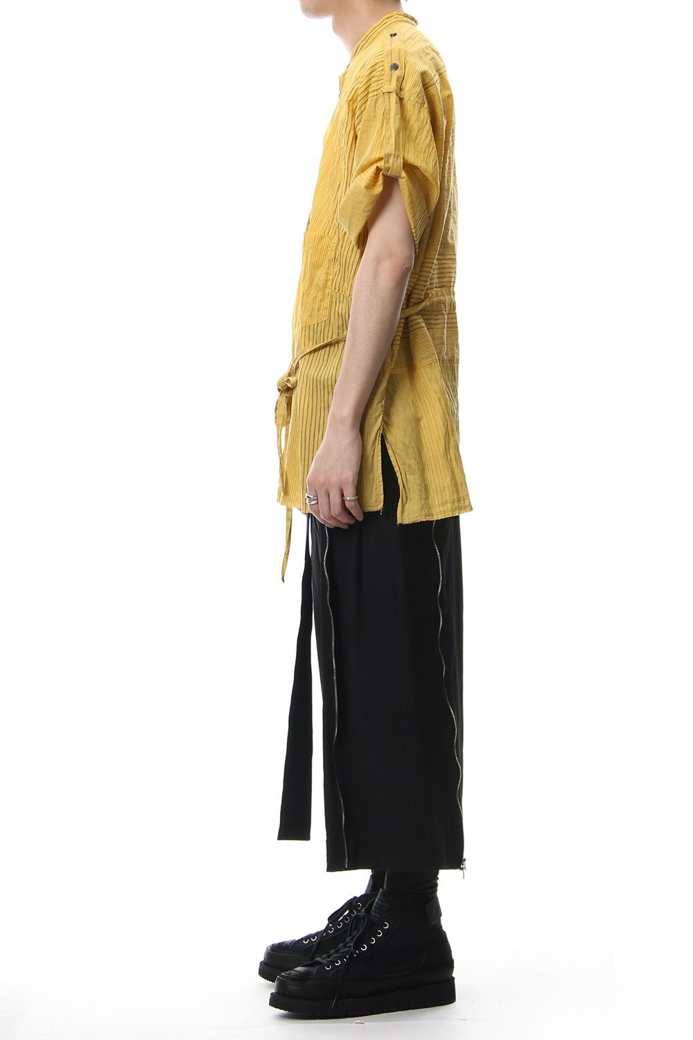 Striped product dyeing short-sleeved shirt Yellow