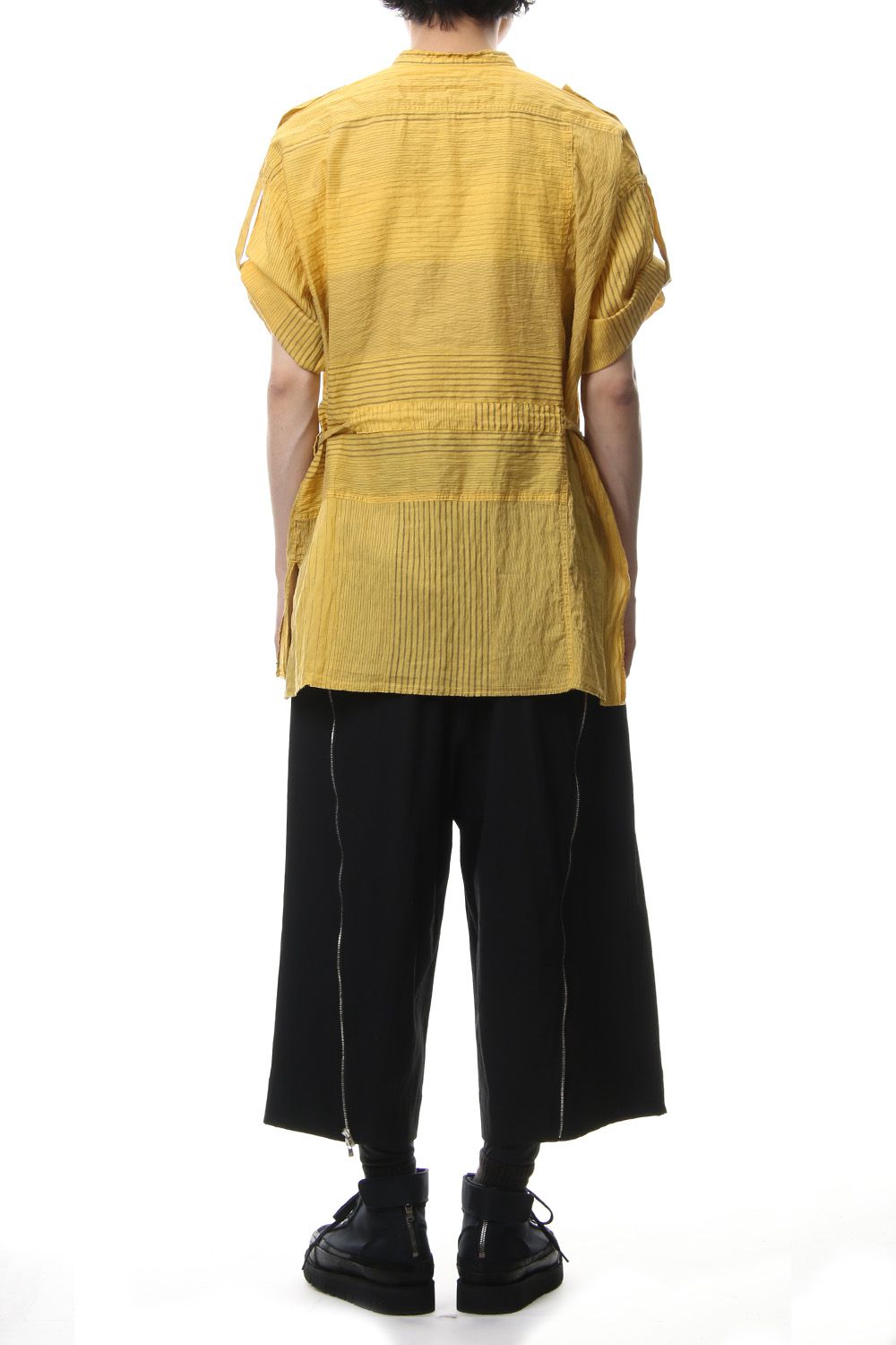 Striped product dyeing short-sleeved shirt Yellow