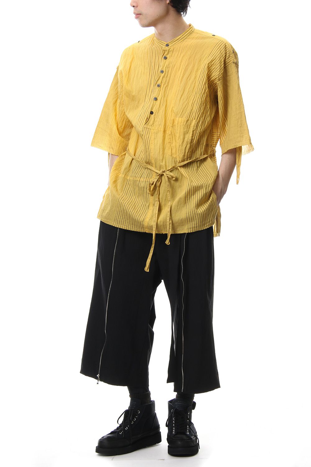 Striped product dyeing short-sleeved shirt Yellow