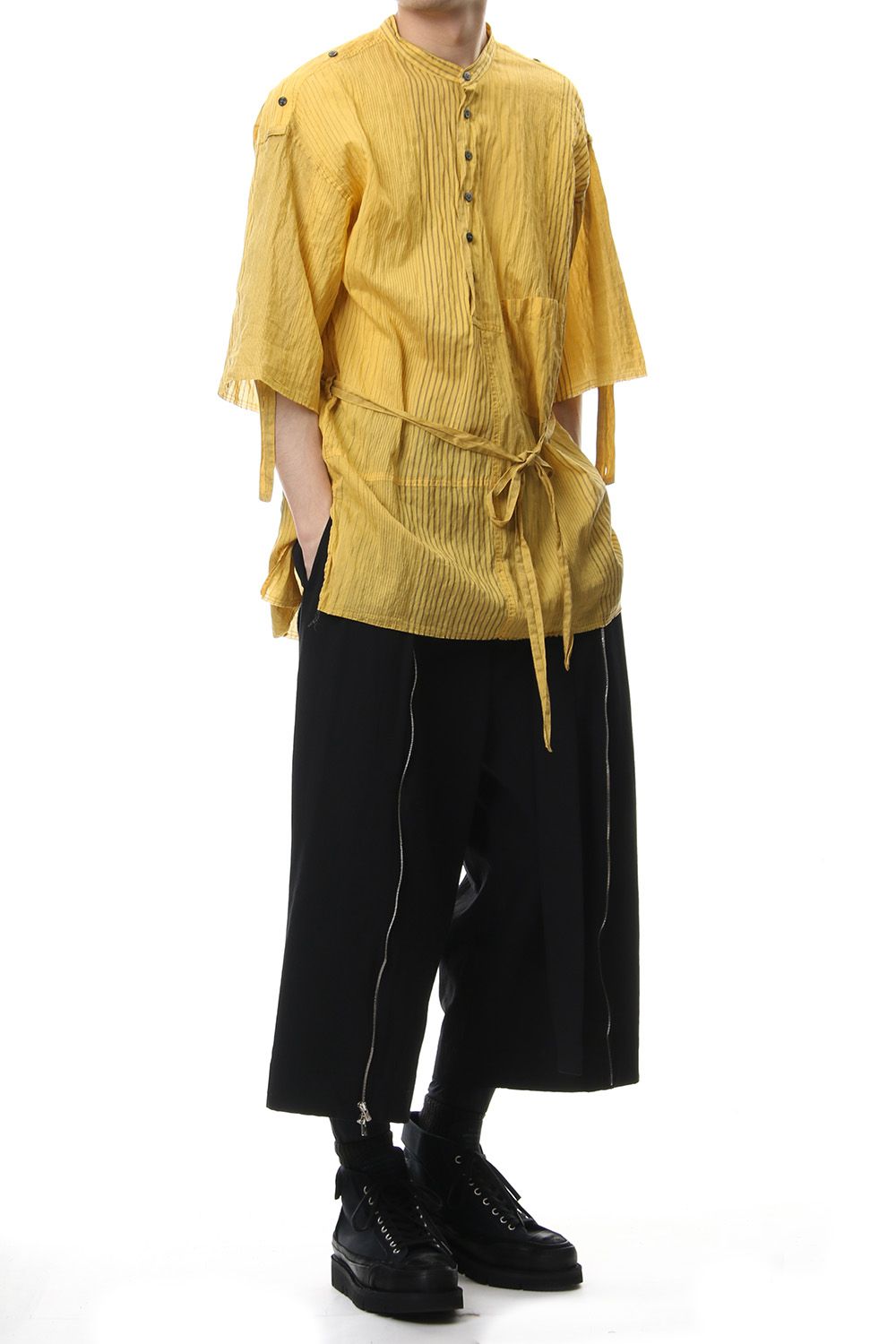 Striped product dyeing short-sleeved shirt Yellow