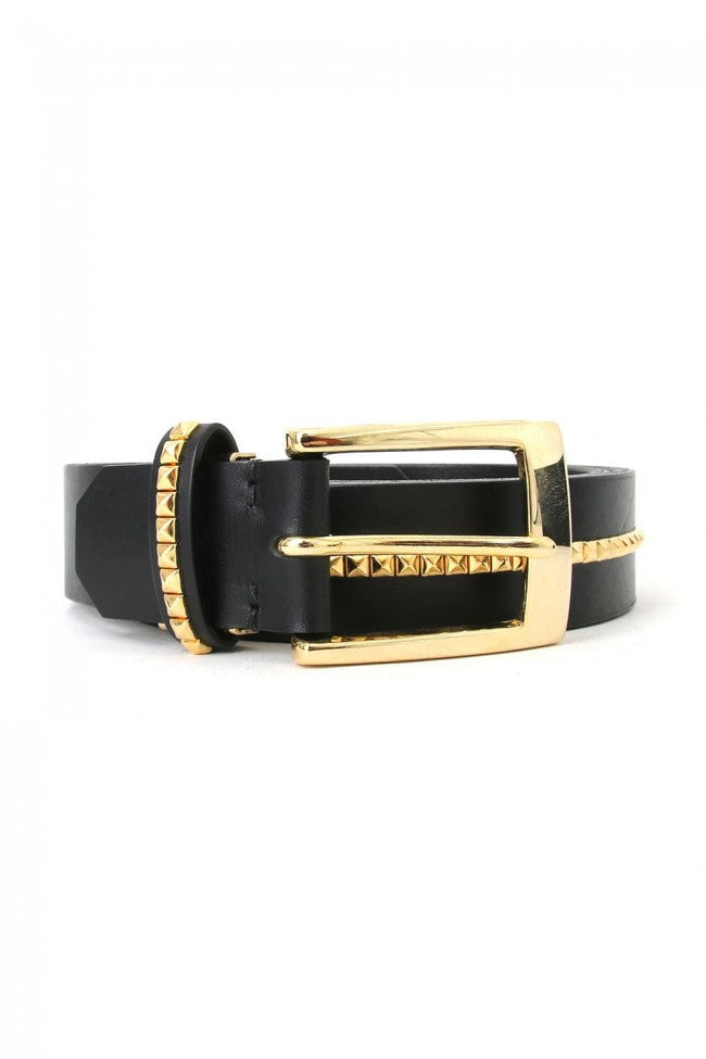 17PS OIled Cow Studs Belt BLK×GOLD