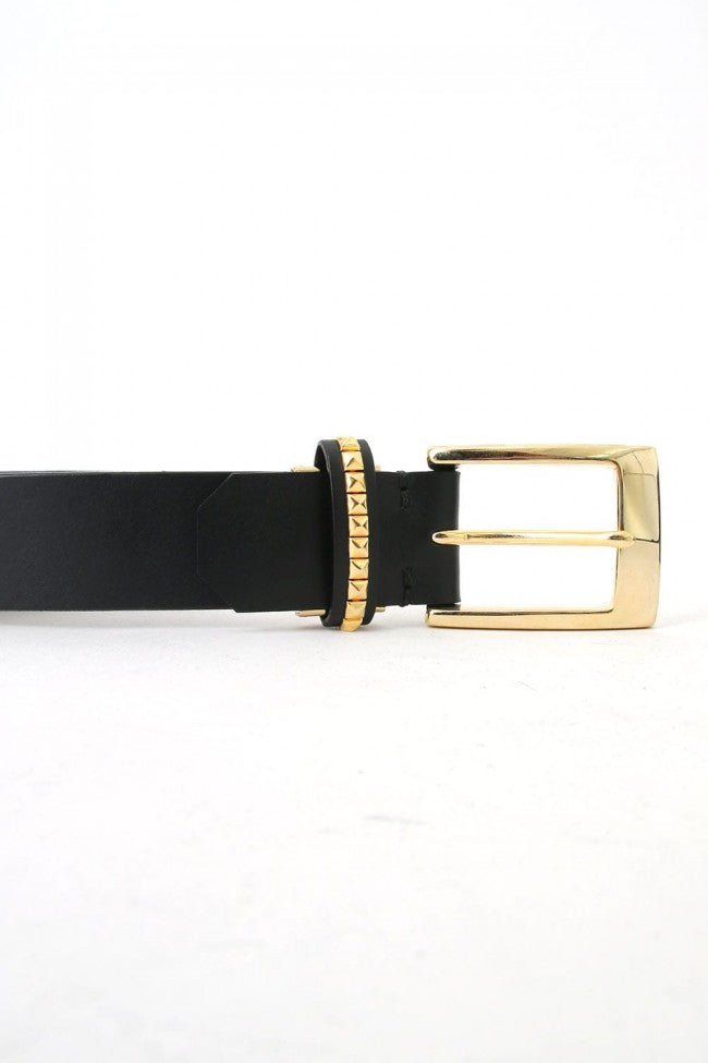 17PS OIled Cow Studs Belt BLK×GOLD